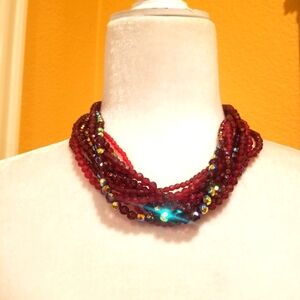Vintage Red Beaded Necklace